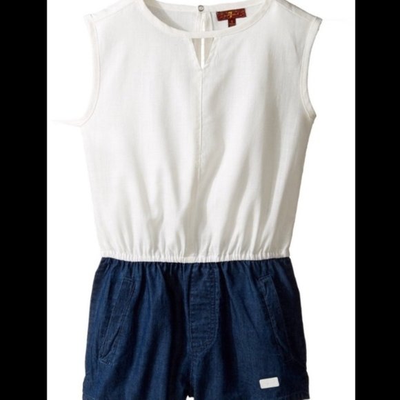 NWT 7 for all mankind denim & cream romper - Girl's Small - Picture 1 of 4